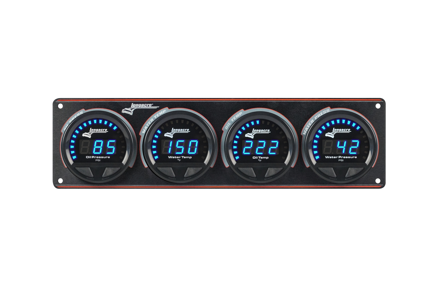 Digital Elite LED Waterproof Gauges from Longacre, 4 Gauge Oil Pressure/Water Temperature/Oil Temperature/Water Pressure