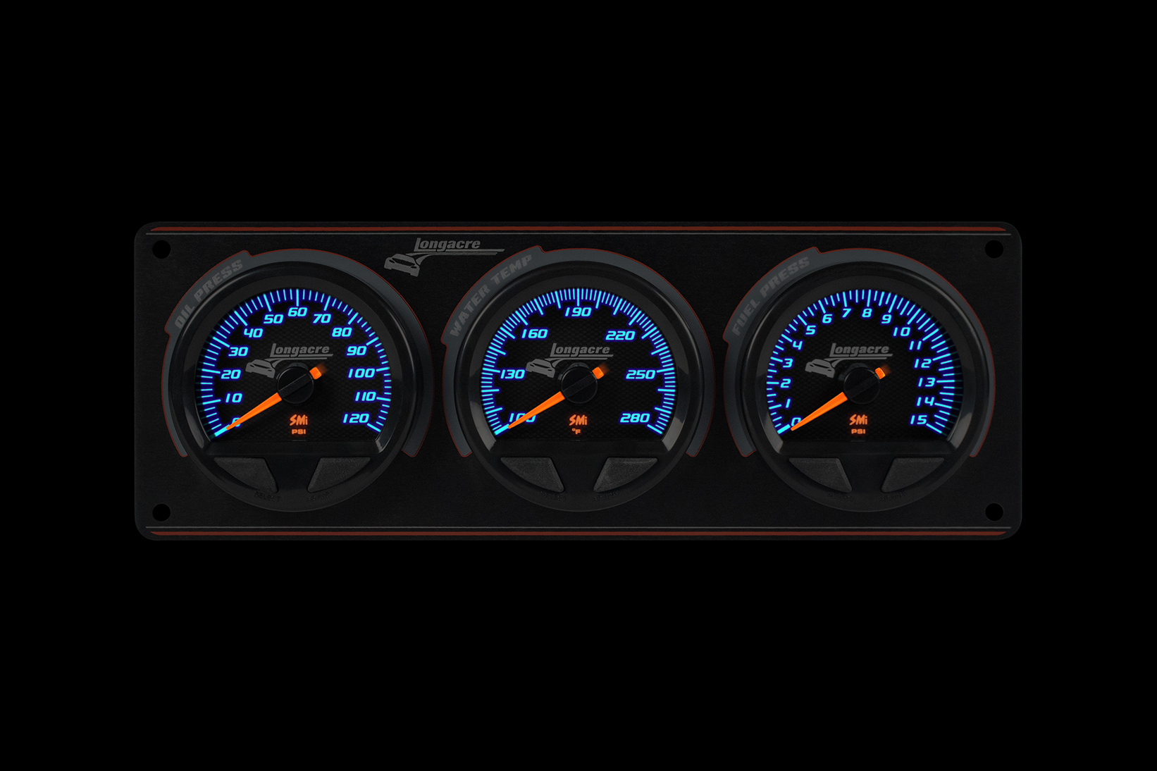 SMi™ Elite Waterproof Gauge Panel, 3 Gauge Oil Pressure/Water Temperature/Fuel Pressure 15psi