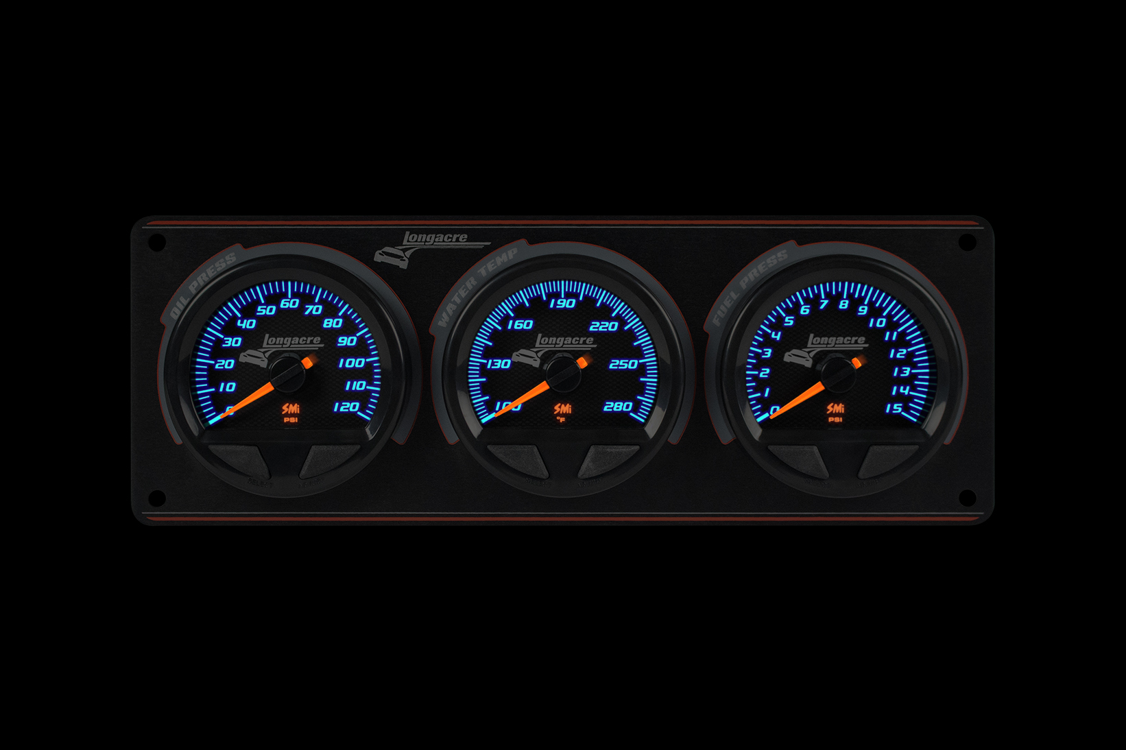 SMi™ Elite Waterproof Gauge Panel, 3 Gauge Oil Pressure/Water Temperature/Fuel Pressure 120psi