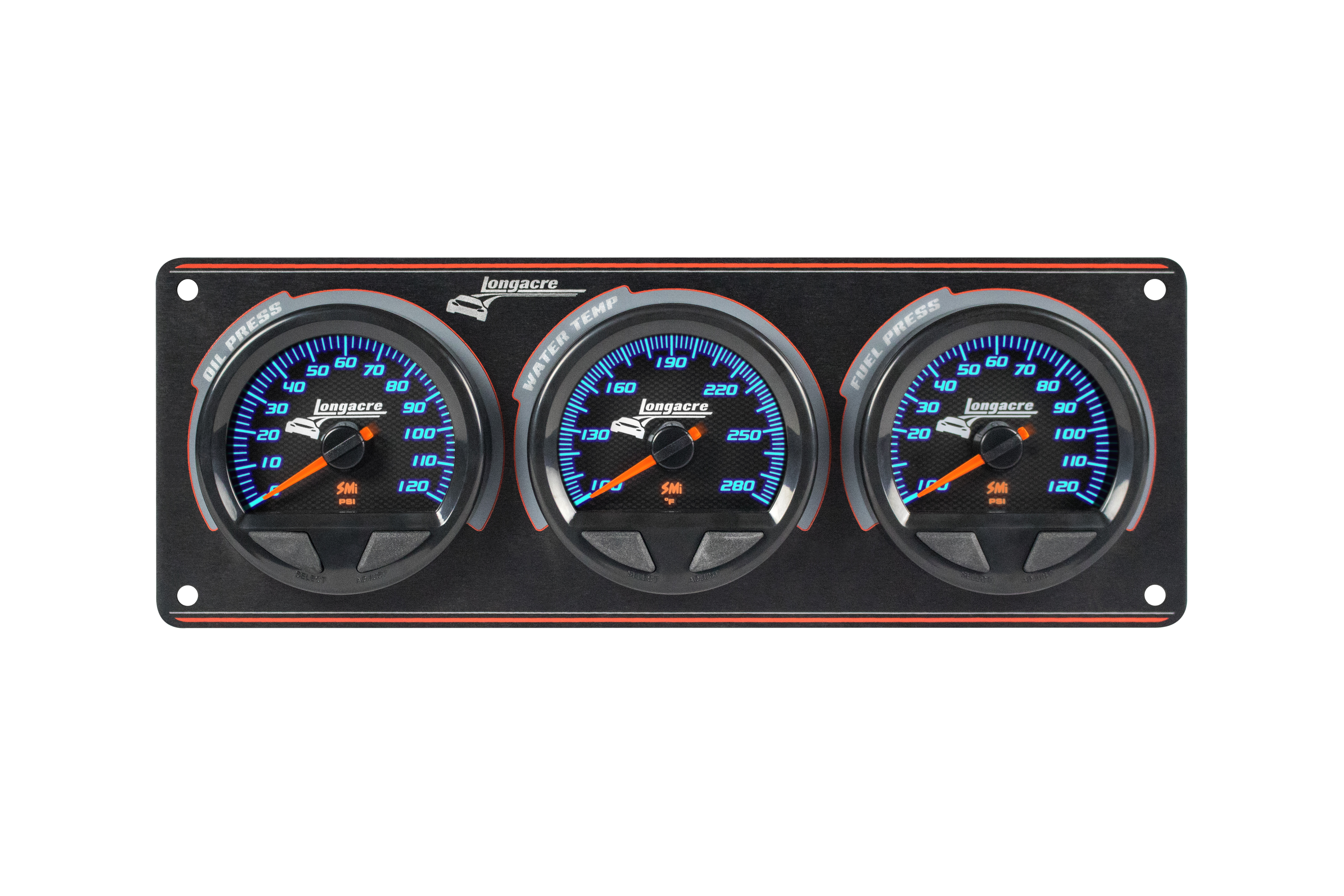 SMi™ Elite Waterproof Gauge Panel, 3 Gauge Oil Pressure/Water Temperature/Fuel Pressure 120psi