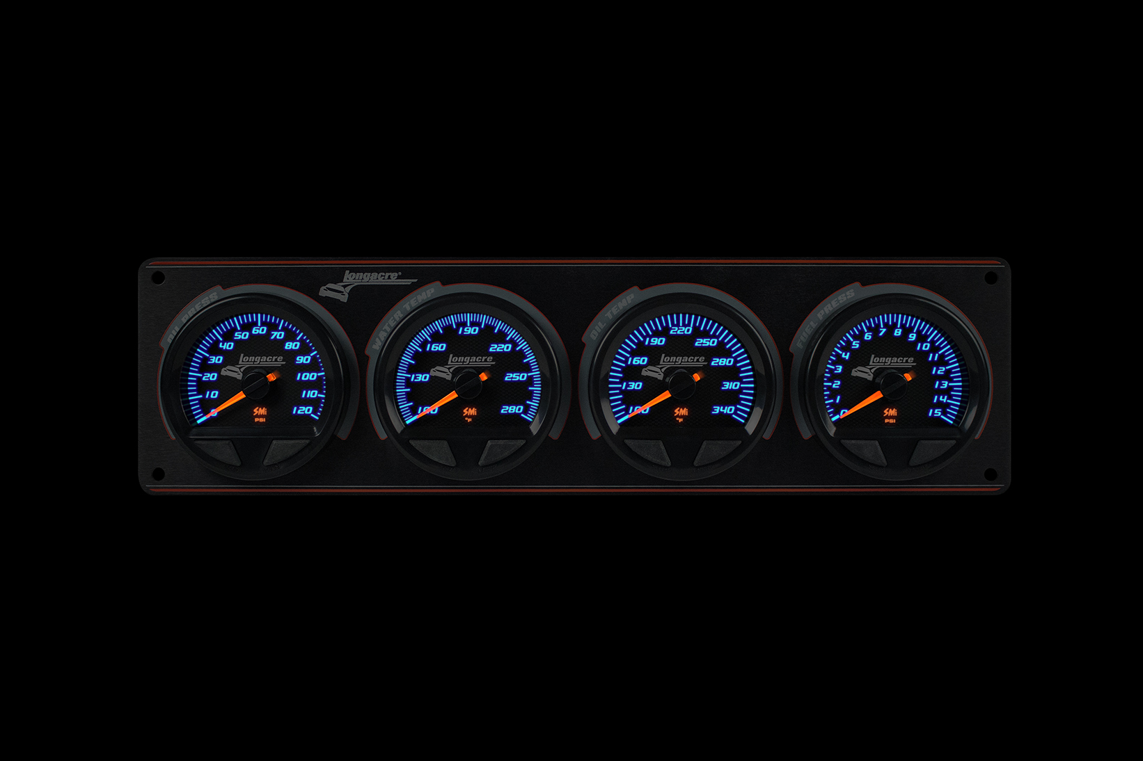 SMi™ Elite Waterproof Gauge Panel, 4 Gauge Oil Pressure/Water Temperature/Oil Temperature/Fuel Pressure 15psi