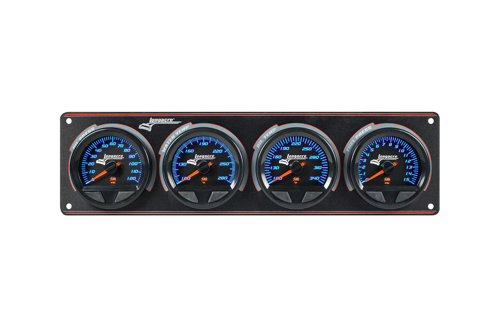 SMi™ Elite Waterproof Gauge Panel, 4 Gauge Oil Pressure/Water Temperature/Oil Temperature/Fuel Pressure 15psi