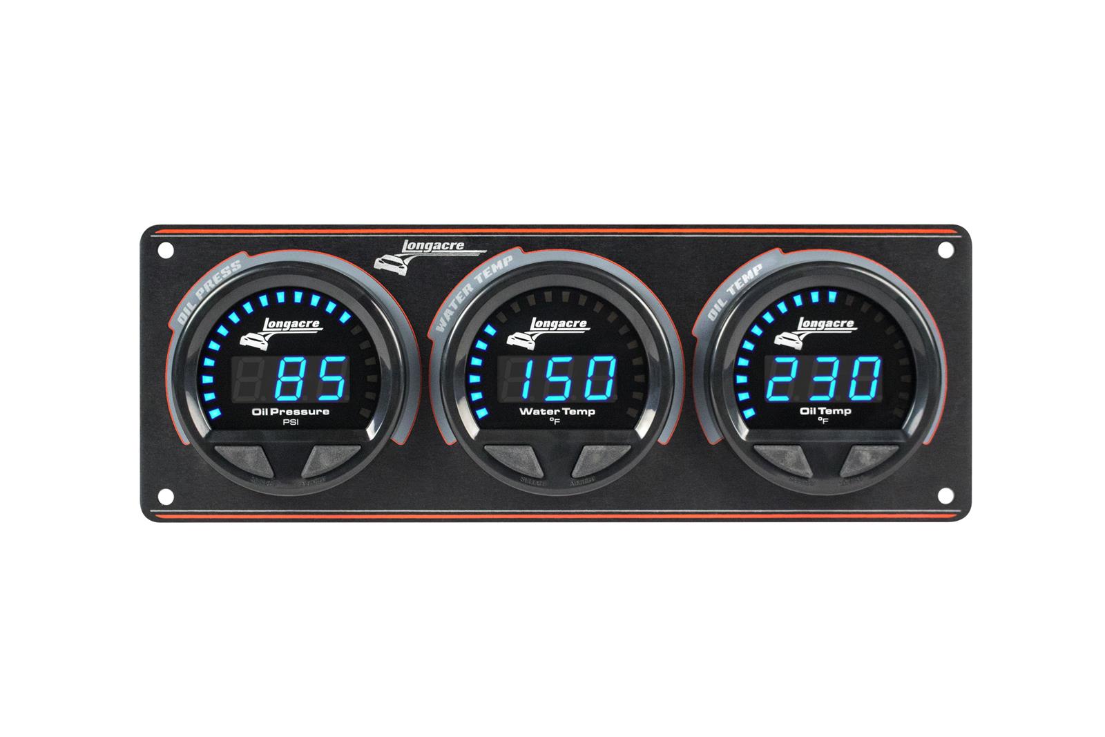 Digital Elite Waterproof Gauge Panel, 3 Gauge Oil Pressure/Water Temperature/Oil Temperature 340°