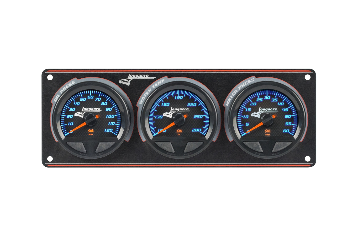 SMi™ Elite Waterproof Gauge Panel from Longacre,  3 Gauge Oil Pressure/Water Temperature/Water Pressure