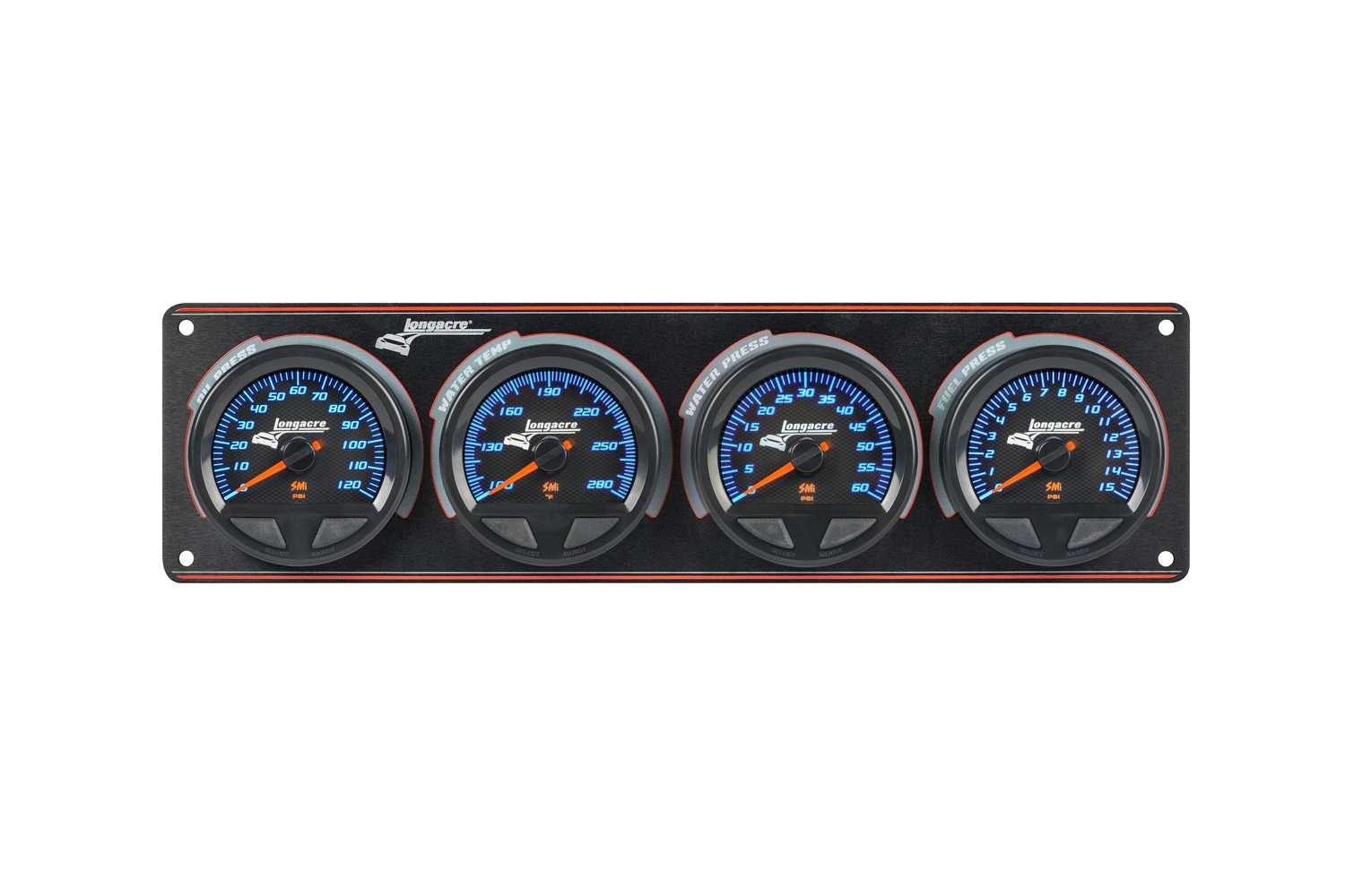 SMi™ Elite Waterproof Gauge Panel from Longacre,  4 Gauge Oil Pressure/Water Temperature/Water Pressure/Fuel Pressure