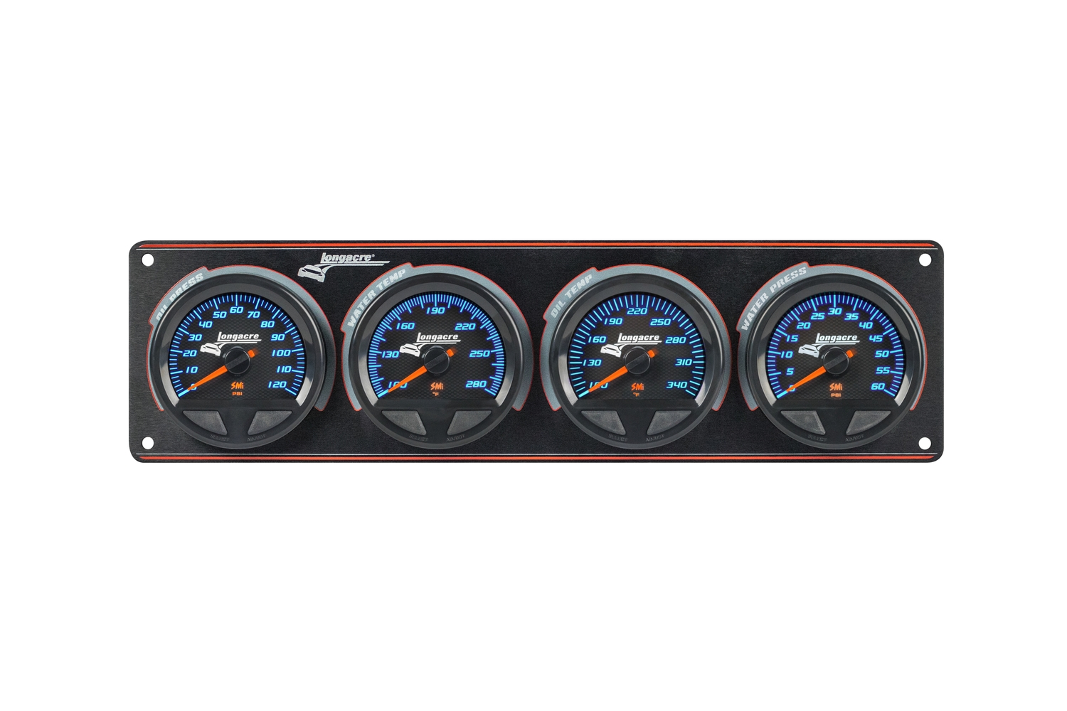 SMi™ Elite Waterproof Gauge Panel from Longacre,  4 Gauge Oil Pressure/Water Temperature/Oil Temperature/Water Pressure