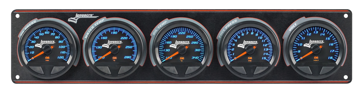 SMi™ Elite Waterproof Gauge Panel from Longacre,  4 Gauge Oil Pressure/Water Temperature/Fuel Pressure/Volt/Tach