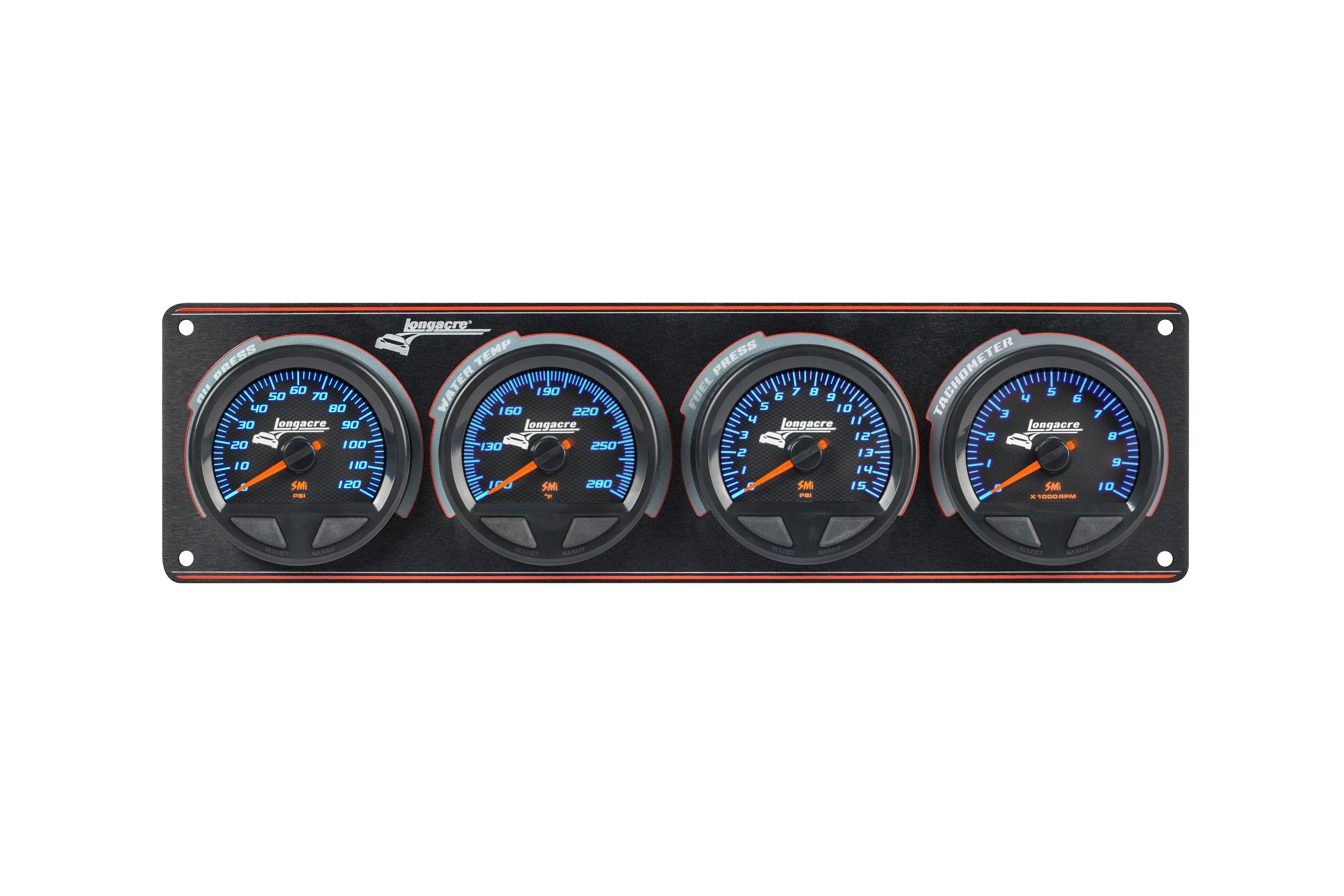 SMi™ Elite Waterproof Gauge Panel from Longacre,  3 Gauge Oil Pressure/Water Temperature/Fuel Pressure/Tach