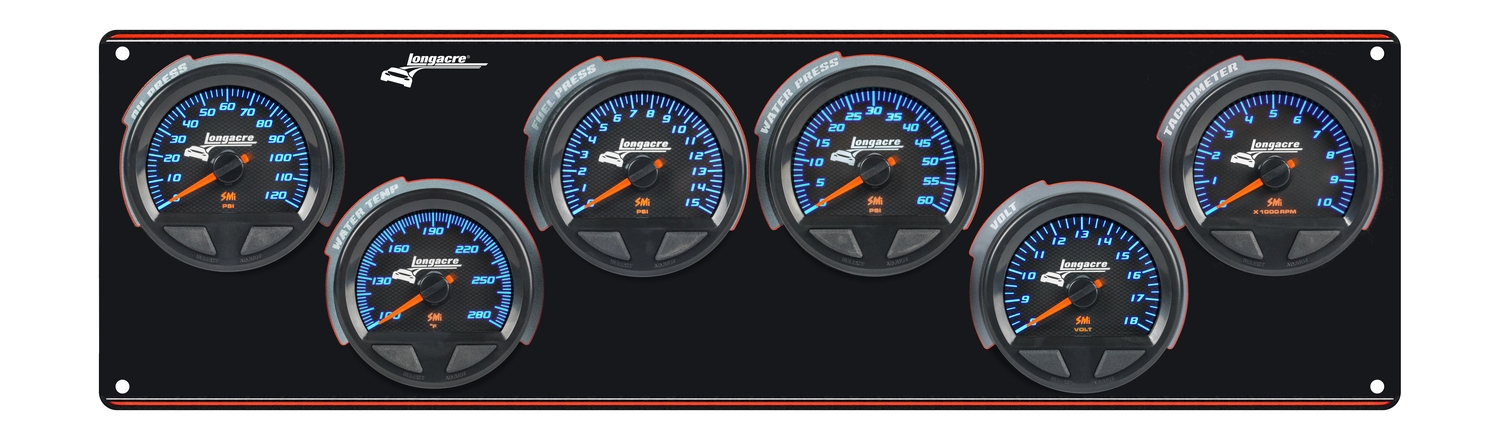 SMi™ Elite Waterproof Gauge Panel from Longacre,  5 Gauge Oil Pressure/Water Temperature/Fuel Pressure/Water Pressure/Volt/Tach