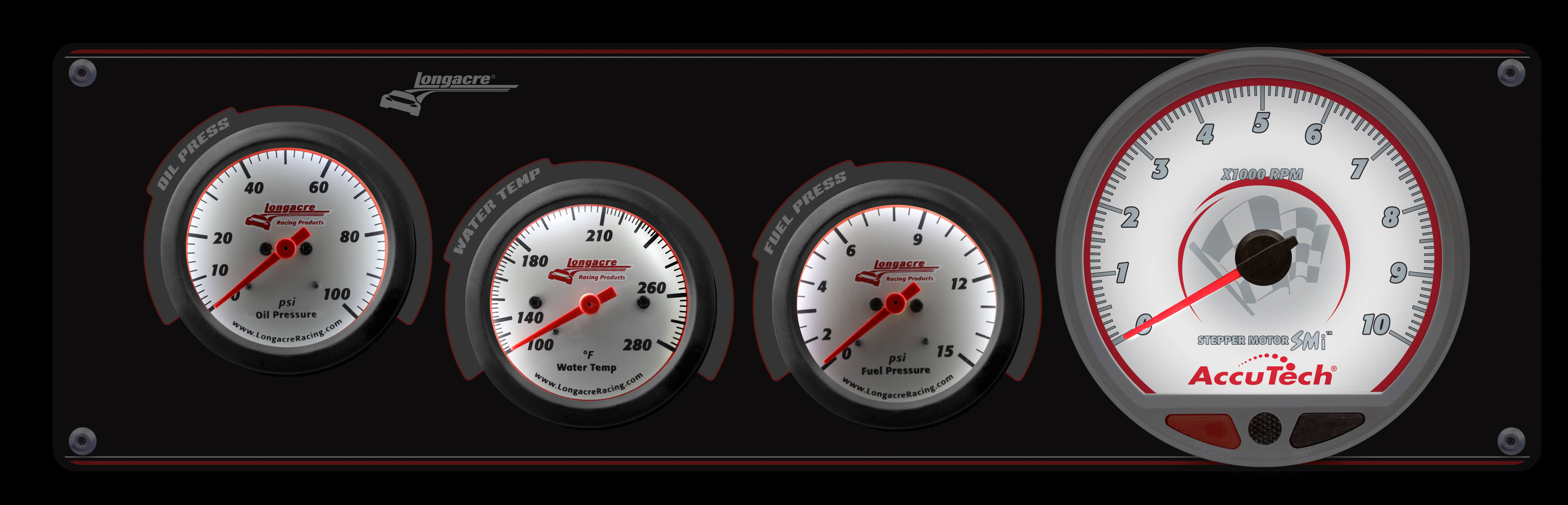 Longacre Sportsman Elite 3 Gauge Panel w/Tach, Oil Pressure, Water Temp, Fuel Pressure