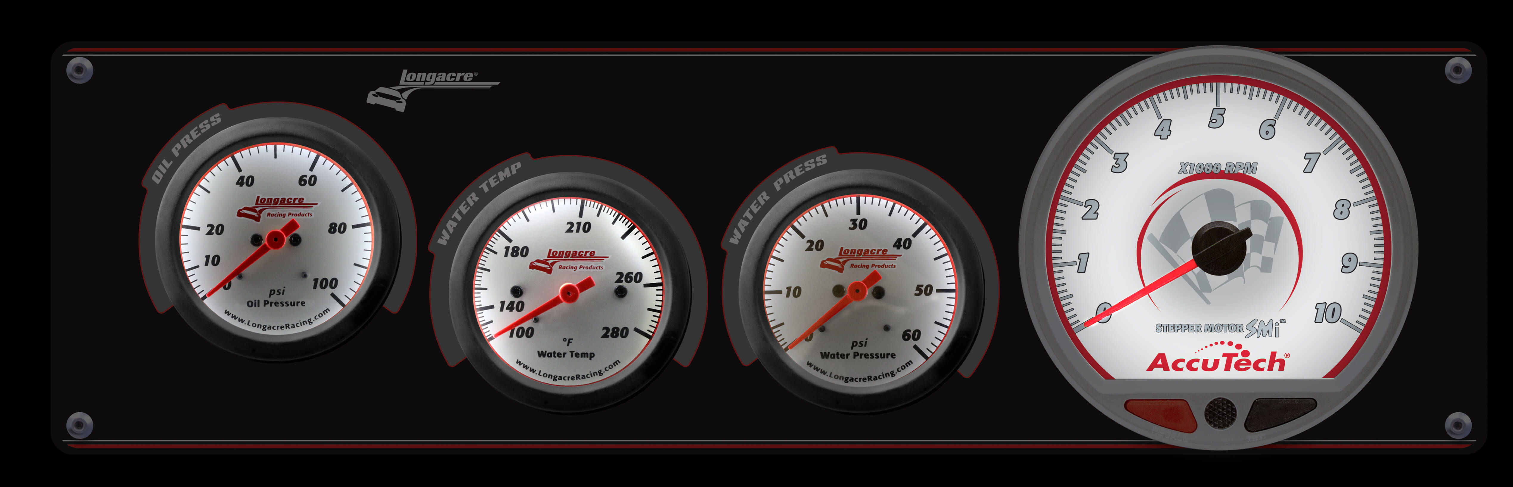 Longacre Sportsman Elite 3 Gauge Panel w/Tach, Oil Pressure, Water Temp, Water Pressure Longacre Sportsman Elite 3 Gauge Panel w/Tach, Oil Pressure, Water Temp, Water Pressure