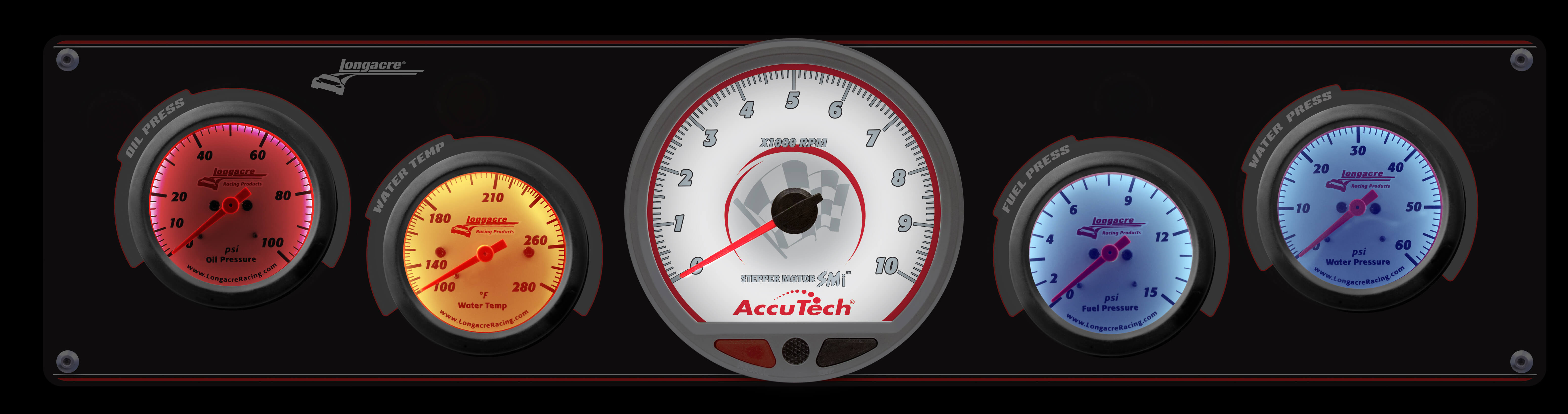 Sportsman™ Elite 4 Gauge Panel w/Tach  Oil Pressure, Water Temperature, Water Pressure, Fuel Pressure